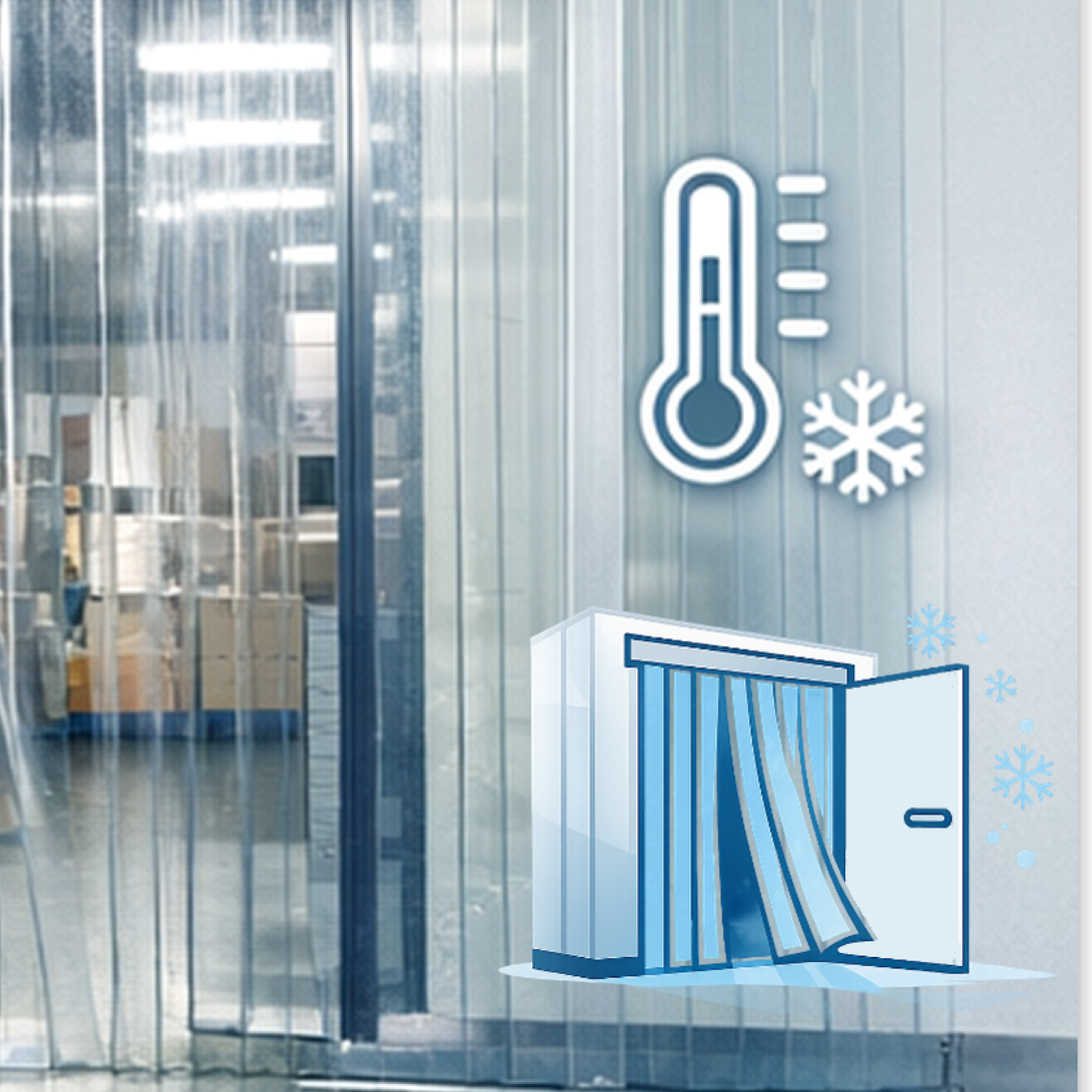 Energiesparen mit einem Streifenvorhang bei einer Kühlzelle Tiefkühlzelle, der Streifenvorhang bewahrt die richtige Temperatur Energiesparen mit einem Streifenvorhang bei einer Kühlzelle Tiefkühlzelle, der Streifenvorhang bewahrt die richtige Temperatur