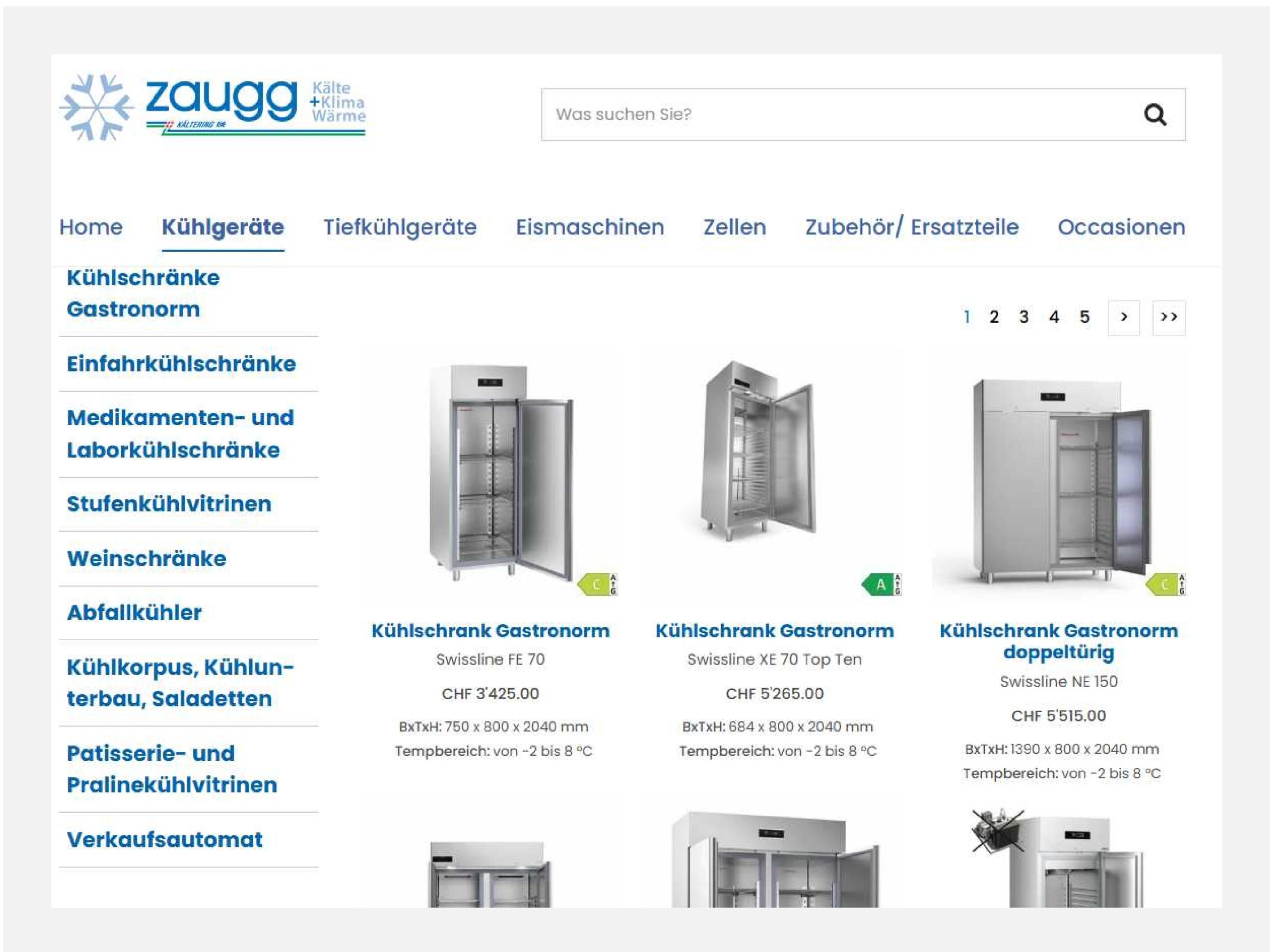 Online Shop für professionelle Kältetechnik von Zaugg für Gewerbe, Industrie und öffentliche Anwendungen in Thun und Bern